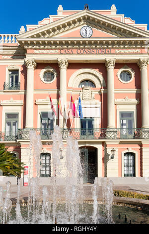 Fountain before the Town Hall or Casa Consistorial in Murcia, Spain, Europe Stock Photo