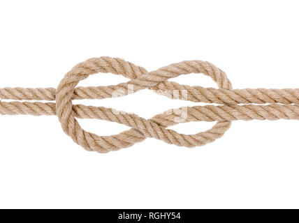 Nautical rope knot on white background. Stock Photo
