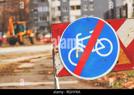 Traffic sign End of bicycle lane due to construction road works Stock Photo