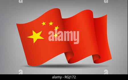 China waving flag icon isolated, official symbol of country, red flag with yellow stars, vector illustration. Stock Vector