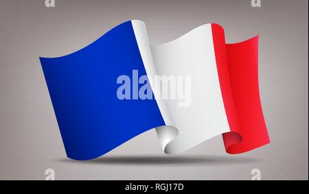 France waving flag icon isolated, official symbol of country, vertical blue, white and red stripes, vector illustration. Stock Vector