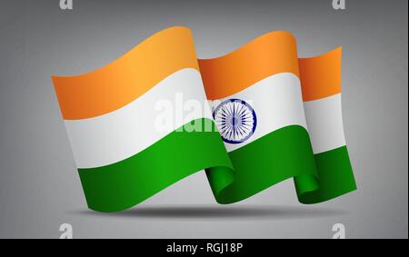 India waving flag icon isolated, official symbol of country, orange, white and green stripes, vector illustration. Stock Vector