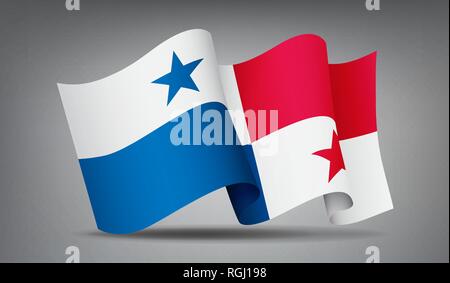 Panama waving flag icon isolated, official symbol of country, white, red and blue with stars, vector illustration. Stock Vector