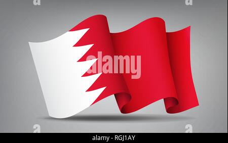 Bahrain red and white waving flag icon isolated, official symbol of country, vector illustration. Stock Vector