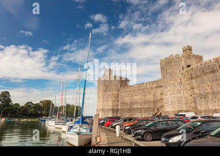Caernarfon Castle, a medieval fortress in Caernarfon, Gwynedd, North Wales, UK. Stock Photo