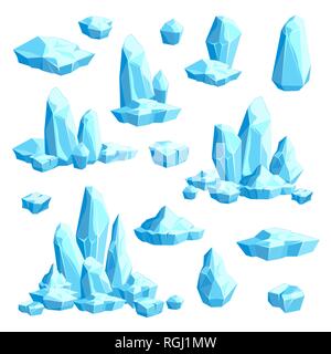 Set of pieces and crystals of ice, icebergs for design and decor Stock Vector
