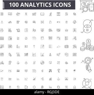 Analytics editable line icons, 100 vector set, collection. Analytics black outline illustrations, signs, symbols Stock Vector
