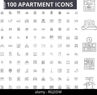 Apartment editable line icons, 100 vector set, collection. Apartment black outline illustrations, signs, symbols Stock Vector