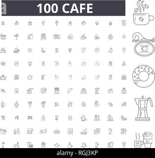 Cafe editable line icons, 100 vector set, collection. Cafe black outline illustrations, signs, symbols Stock Vector