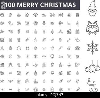 Christmas editable line icons, 100 vector set, collection. Christmas black outline illustrations, signs, symbols Stock Vector