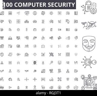 Computer security editable line icons, 100 vector set, collection. Computer security black outline illustrations, signs, symbols Stock Vector