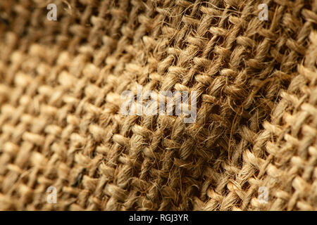 Hessian burlap sack macro with selective focus Stock Photo