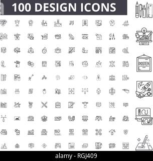 Design editable line icons, 100 vector set, collection. Design black outline illustrations, signs, symbols Stock Vector