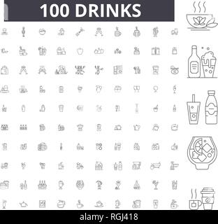 Drinks editable line icons, 100 vector set, collection. Drinks black outline illustrations, signs, symbols Stock Vector