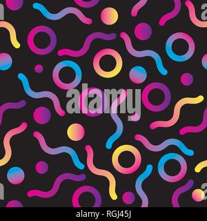 Memphis Style Abstract Colorful Geometry Seamless Pattern with Gradients Stock Vector