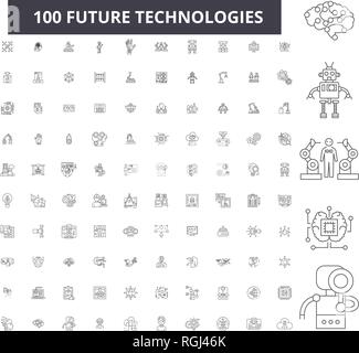 Future technologies editable line icons, 100 vector set, collection. Future technologies black outline illustrations, signs, symbols Stock Vector