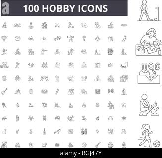 Hobby editable line icons, 100 vector set, collection. Hobby black outline illustrations, signs, symbols Stock Vector