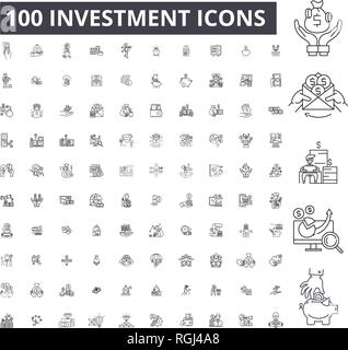 Investment editable line icons, 100 vector set, collection. Investment black outline illustrations, signs, symbols Stock Vector