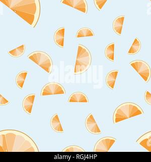 Orange slices on light blue background. Citrus fruit seamless vector pattern. 10 eps Stock Vector