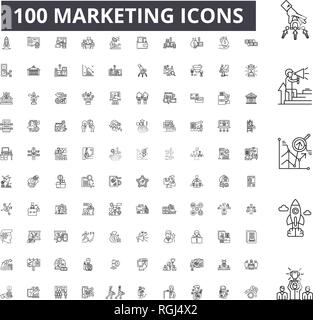 Marketing editable line icons, 100 vector set, collection. Marketing black outline illustrations, signs, symbols Stock Vector