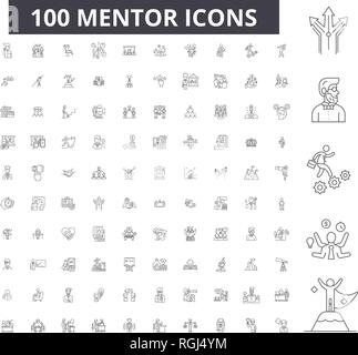 Mentor editable line icons, 100 vector set, collection. Mentor black outline illustrations, signs, symbols Stock Vector