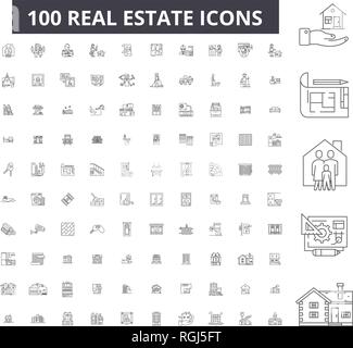 Real estate editable line icons, 100 vector set, collection. Real estate black outline illustrations, signs, symbols Stock Vector