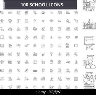 School editable line icons, 100 vector set, collection. School black outline illustrations, signs, symbols Stock Vector