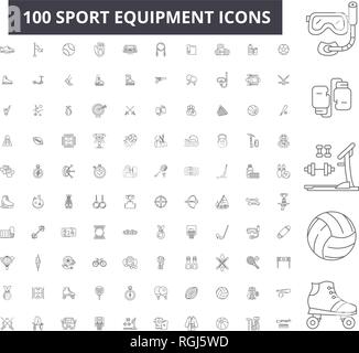 Sport equipment editable line icons, 100 vector set, collection. Sport equipment black outline illustrations, signs, symbols Stock Vector
