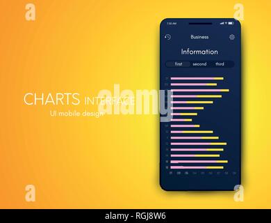 User interface with infographics with charts and graphs in flat design. Ui design Stock Vector