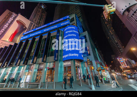 New York,NY/USA-January 22, 2019 Morgan Stanley engages in self-promotion on the digital display on their building in New York on Tuesday, January 22, 2019. (© Richard B. Levine) Stock Photo