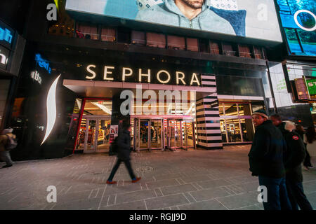 A branch of the French make up and beauty chain, Sephora, located in Times Square in New York on Tuesday, January 22, 2019. Sephora is a brand of the luxury retail conglomerate LVMH. (Â© Richard B. Levine) Stock Photo