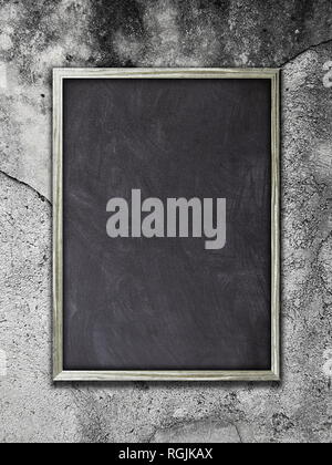 Blank blackboard frame on cracked concrete wall background Stock Photo