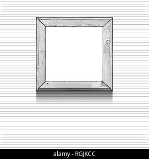 Illustration sketch drawing of blank square wooden picture frame on striped wallpaper Stock Photo