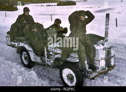 Two German Prisoners Being Brought in, Ardennes-Alsace Campaign, Battle of the Bulge, 1945