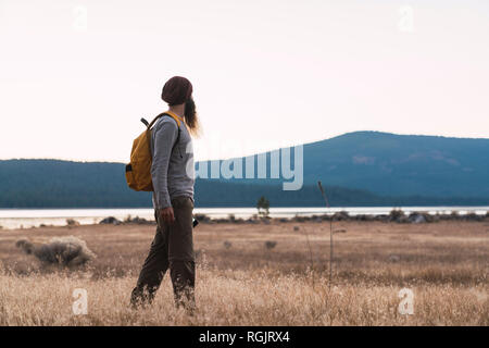 USA, North California, bearded man on a hiking trip near Lassen Volcanic National Park Stock Photo