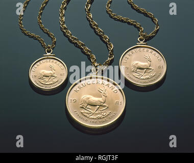 Gold Krugerrand Necklaces Stock Photo