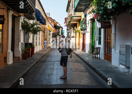 Colombia, Cartagena, Old town, mother holding her baby Stock Photo