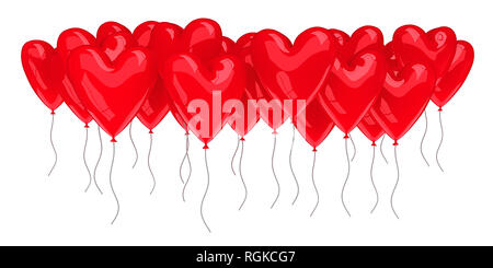 Bunch of red balloons isolated on white - 3d render Stock Photo