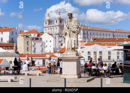 Statue of Saint Vincent, the patron saint of Lisbon with Church of São Vicente of Fora in the background, Lisbon, Portugal Stock Photo