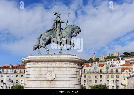 Europe, Portugal, Lisbon, Baixa, Rossio, Figueira Square, Dom Joao I statue  - SuperStock