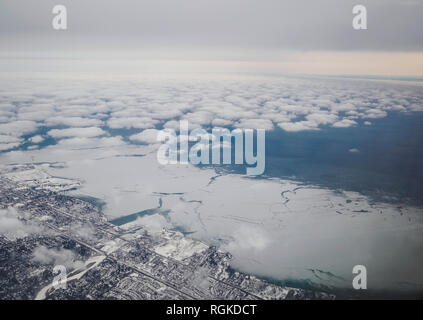 Aerial view of Lake Ontario as taken over Toronto and Mississauga, Ontario, Canada Stock Photo