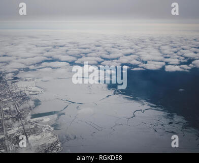 Aerial view of Lake Ontario as taken over Toronto and Mississauga, Ontario, Canada Stock Photo