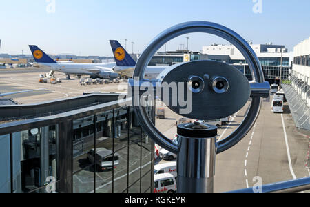 Plane spotting observation deck, at Frankfurt Airport, Frankfurt, 60547 Frankfurt, Germany Stock Photo