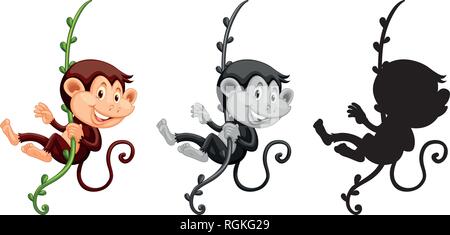 Set of monkey hanging on vine illustration Stock Vector