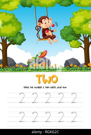 Number five tracing worksheets illustration Stock Vector