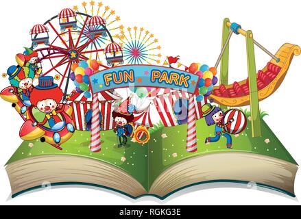 Open book fun park theme illustration Stock Vector