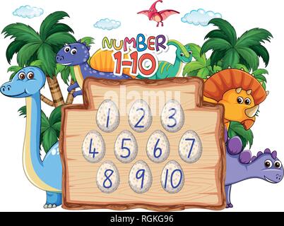 Count number to ten dinosaur theme illustration Stock Vector
