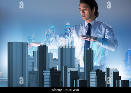 Futuristic architect doing urban planning Stock Photo