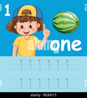 Number five tracing worksheets illustration Stock Vector