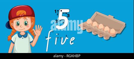 Number five tracing worksheets illustration Stock Vector